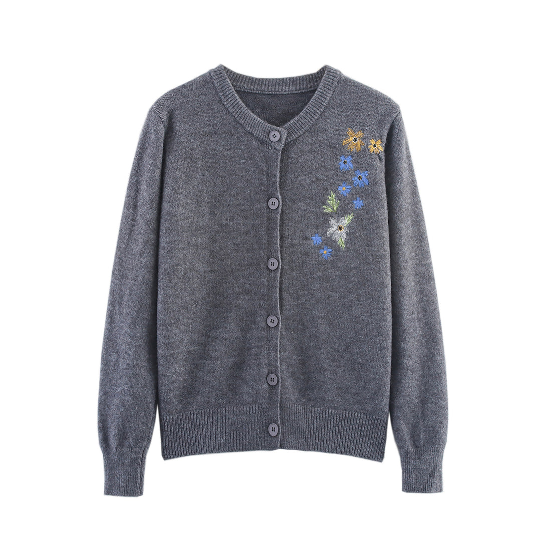 Damer stickad jacka med blommönster broderi Mirla-Eva Jonsson