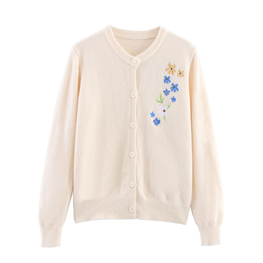 Damer stickad jacka med blommönster broderi Mirla-Eva Jonsson