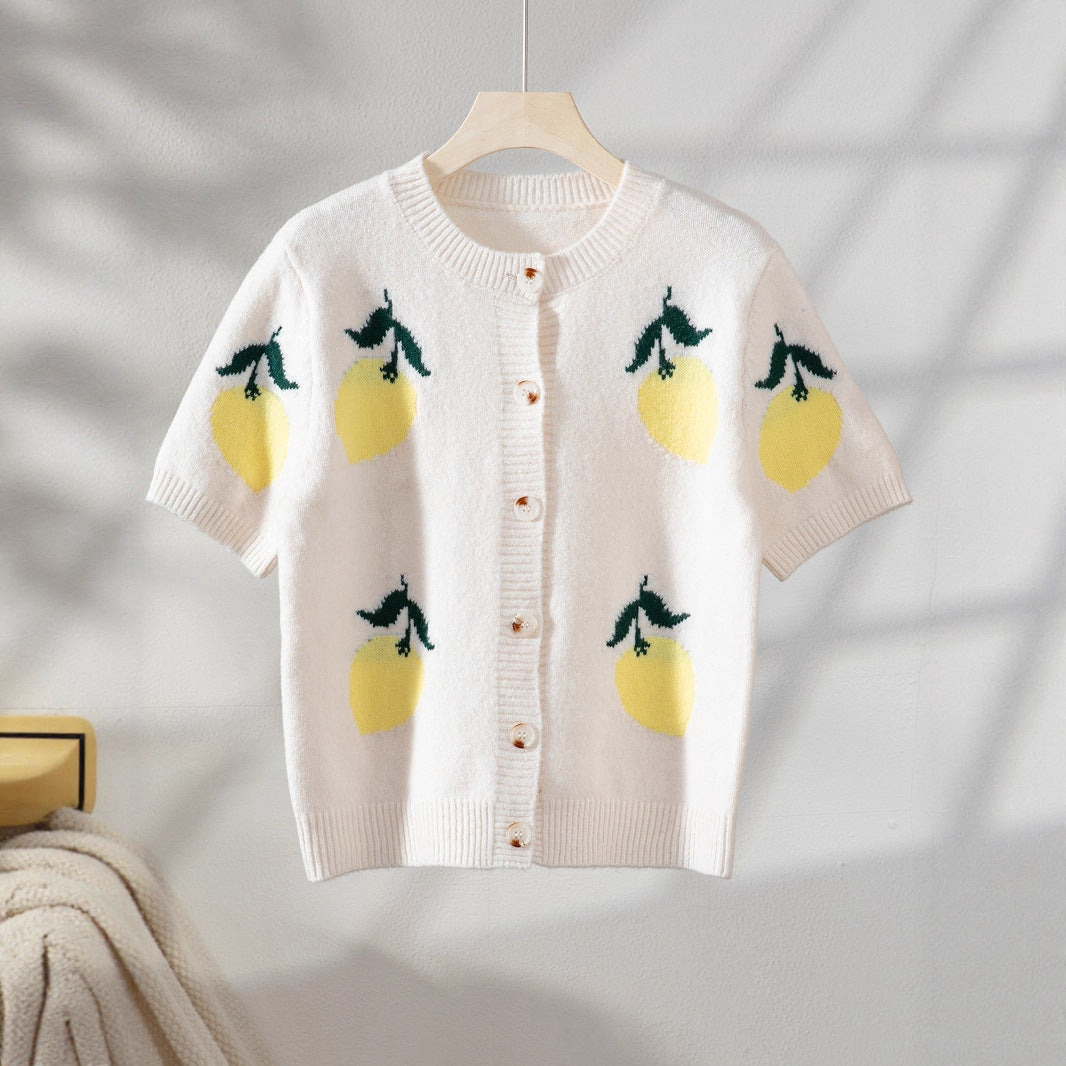Damer stickad jacka med glatt citrondesign och kort klipp Mirla-Eva Jonsson