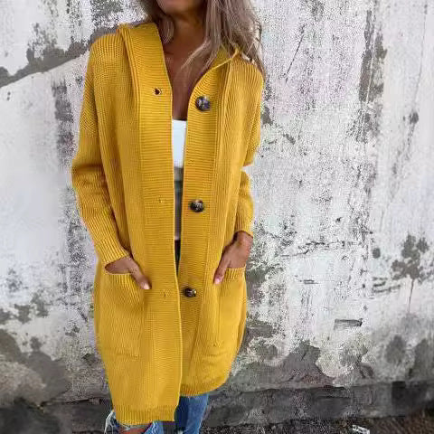 Damer stickad jacka med huva och knappar Mirla-Eva Jonsson