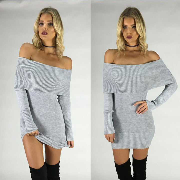 Damer stickad klänning med off-shoulder design och figurnära snitt Eva Jonsson-Eva Jonsson
