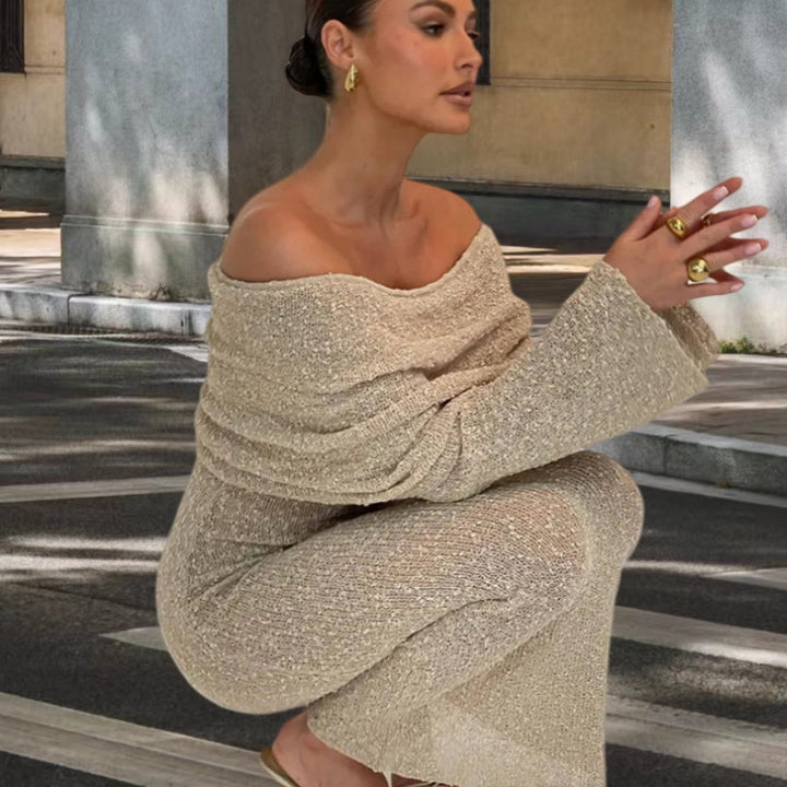 Damer stickad klänning med off-shoulder design och glittrande effekt Mirla-Eva Jonsson