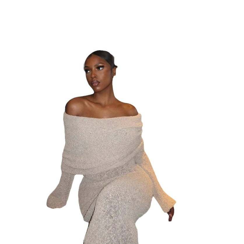 Damer stickad klänning med off-shoulder design och glittrande effekt Mirla-Eva Jonsson
