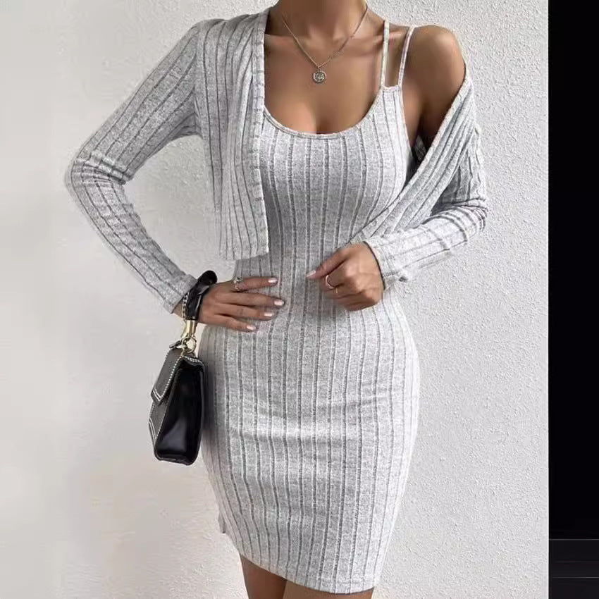 Damer stickad klänning med öppen cardigan Mirla-Eva Jonsson