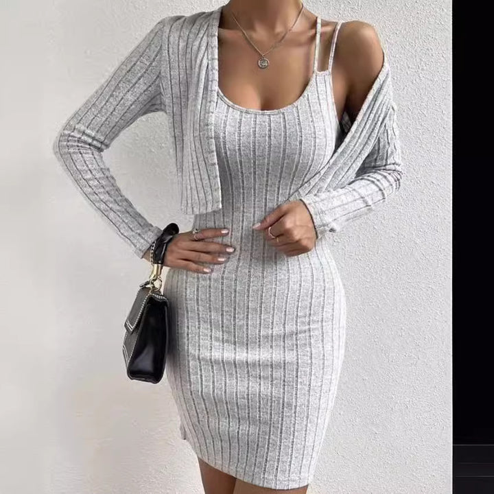 Damer stickad klänning med öppen cardigan Mirla-Eva Jonsson