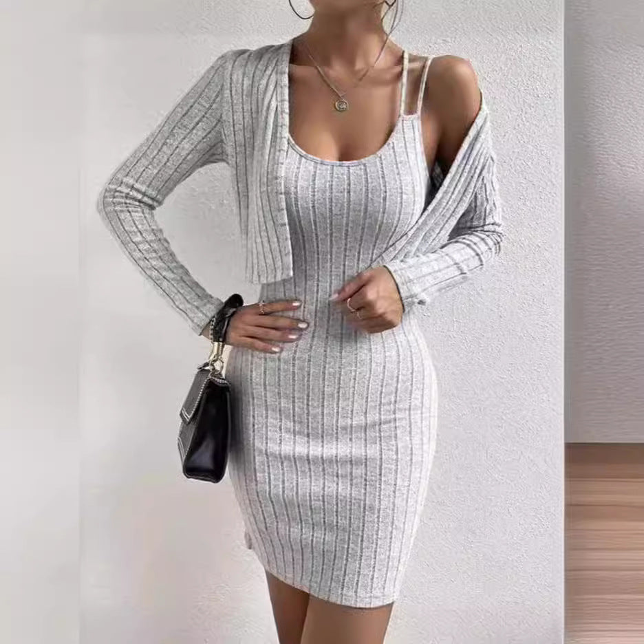 Damer stickad klänning med öppen cardigan Mirla-Eva Jonsson