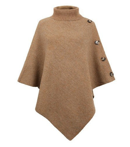Damer stickad poncho med hög krage och dekorativa knappr detaljer Mirla-Eva Jonsson
