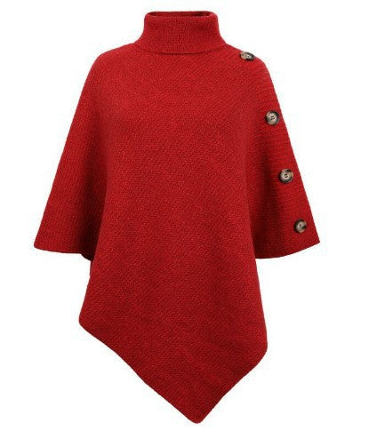 Damer stickad poncho med hög krage och dekorativa knappr detaljer Mirla-Eva Jonsson