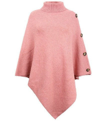 Damer stickad poncho med hög krage och dekorativa knappr detaljer Mirla-Eva Jonsson