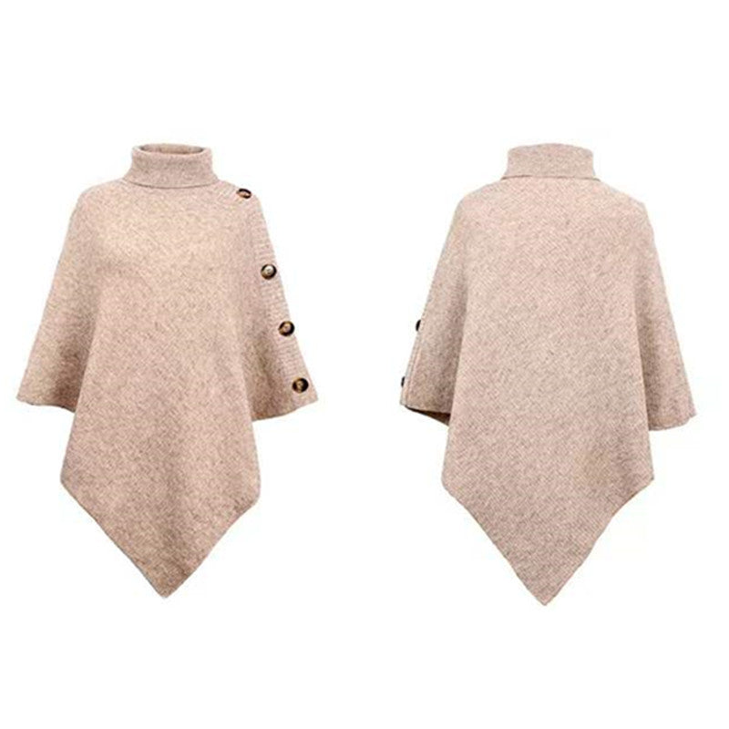 Damer stickad poncho med hög krage och dekorativa knappr detaljer Mirla-Eva Jonsson