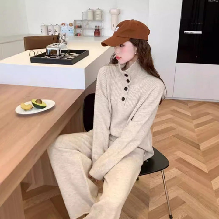 Damer stickad stil tröja med integrerad krage och knappstängning Eva Jonsson-Eva Jonsson