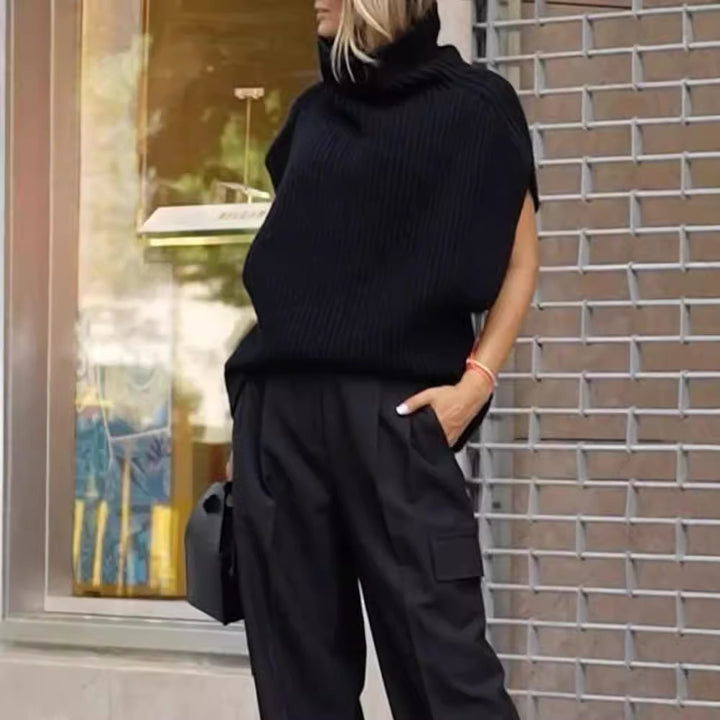Damer stickad topp med hög krage och ribbad struktur Eva Jonsson-Eva Jonsson