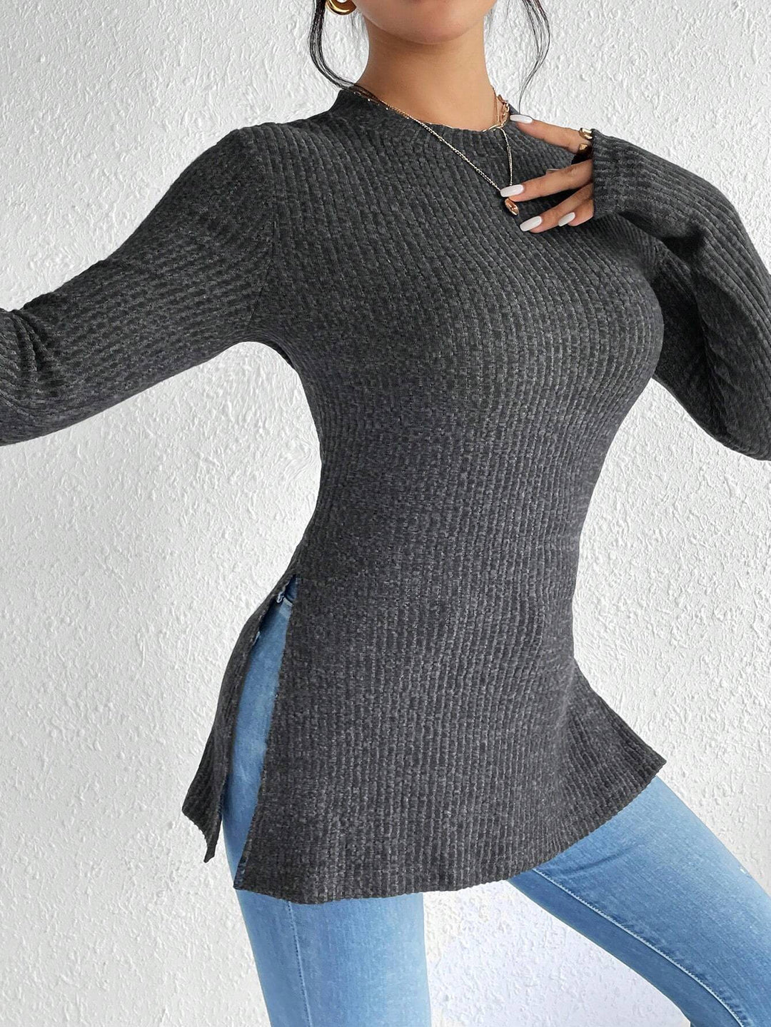 Damer stickad topp med sidofickor Mirla-Eva Jonsson