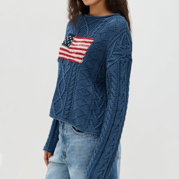 Damer stickad tröja med amerikansk flagga design Mirla-Eva Jonsson