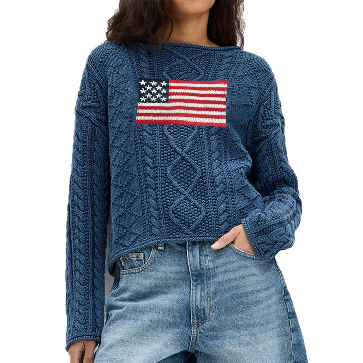 Damer stickad tröja med amerikansk flagga design Mirla-Eva Jonsson