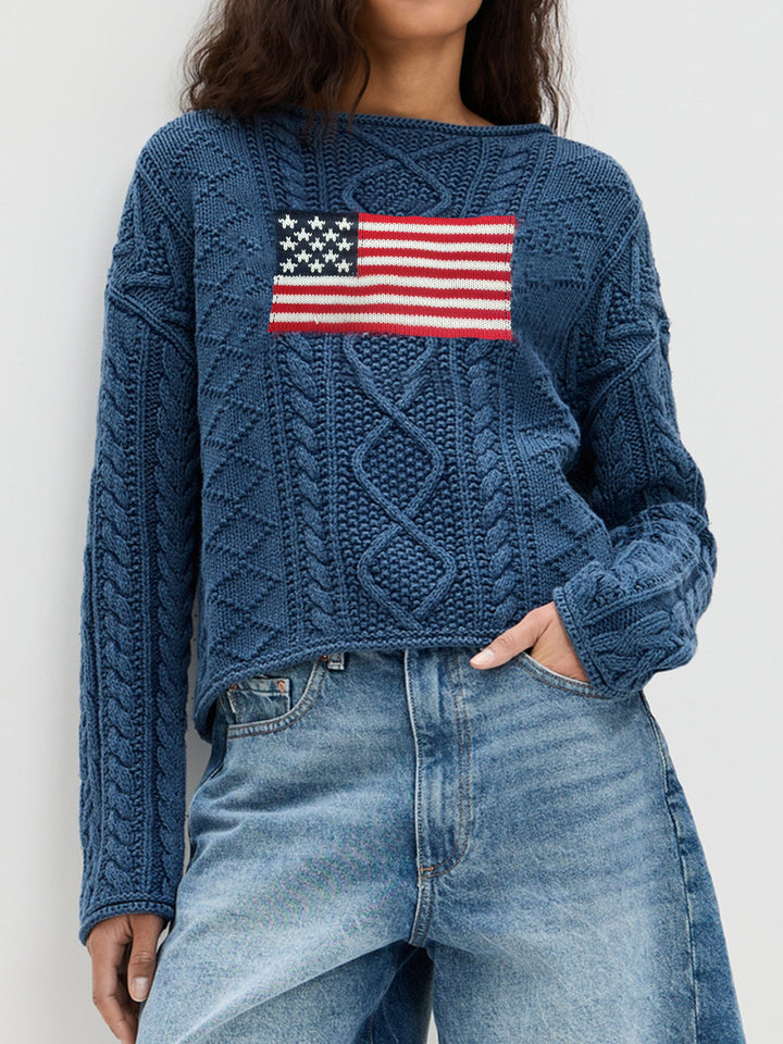 Damer stickad tröja med amerikansk flagga design Mirla-Eva Jonsson