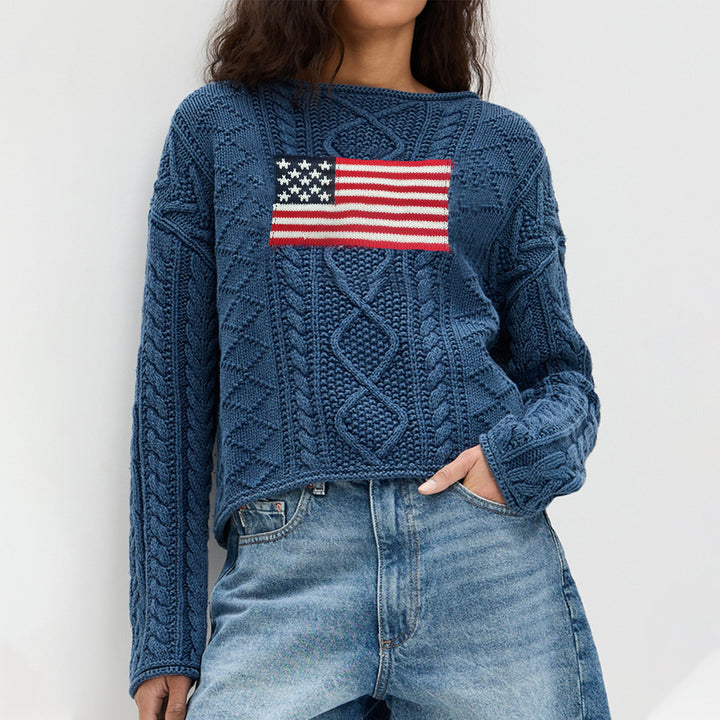 Damer stickad tröja med amerikansk flagga design Mirla-Eva Jonsson