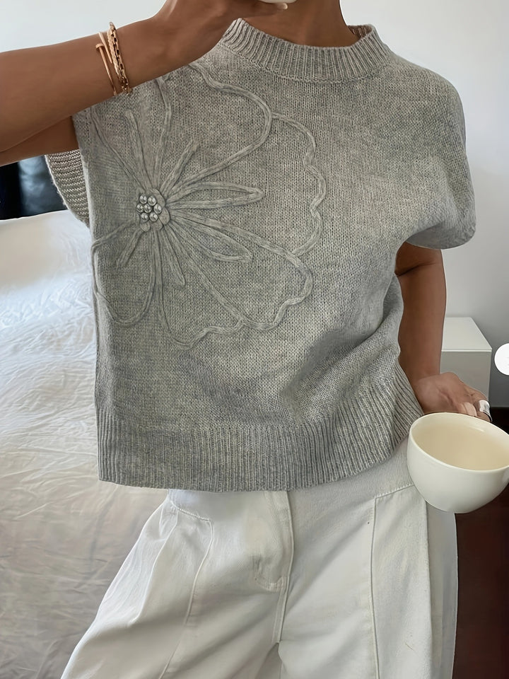 Damer stickad tröja med blommig reliefmönster Mirla-Eva Jonsson