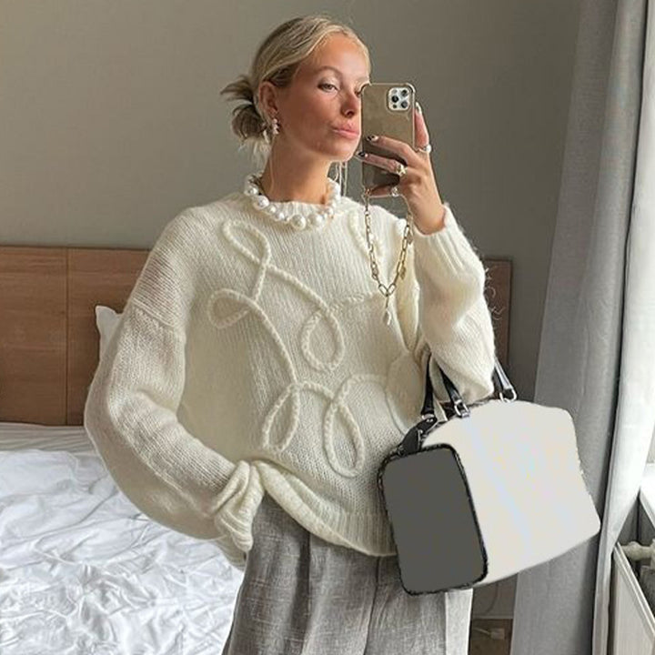 Damer stickad tröja med blommönster Mirla-Eva Jonsson