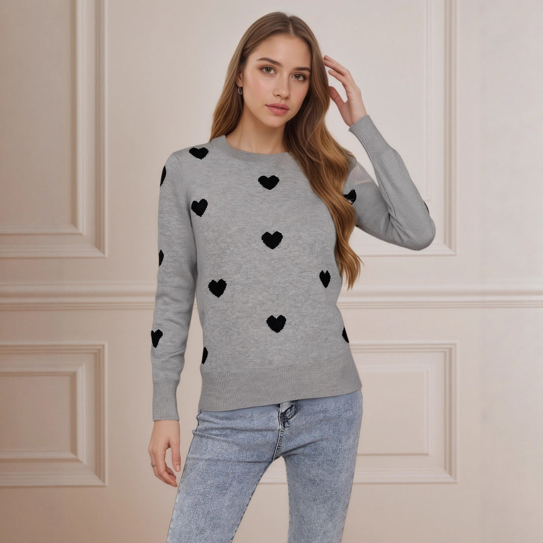 Damer stickad tröja med hjärtformad design och fin textur Mirla-Eva Jonsson
