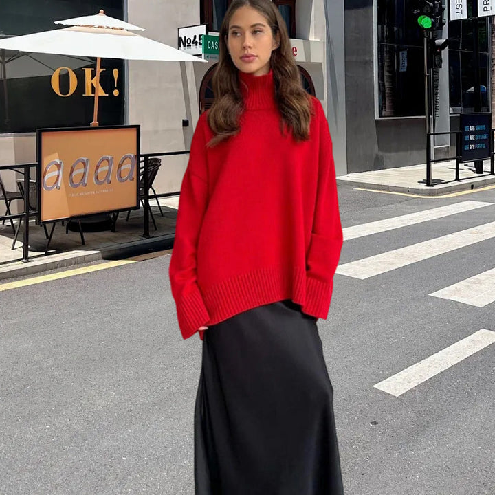 Damer stickad tröja med hög krage och lös passform Mirla-Eva Jonsson