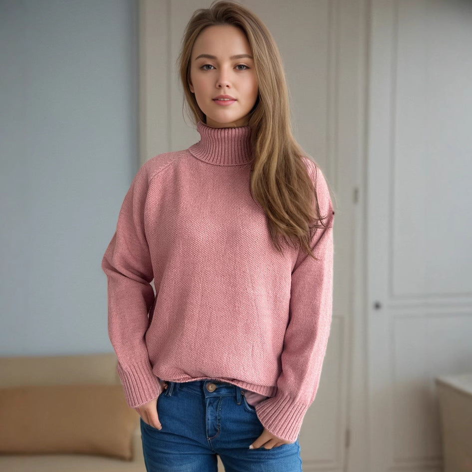 Damer stickad tröja med hög krage och strukturerat mönster Eva Jonsson-Eva Jonsson