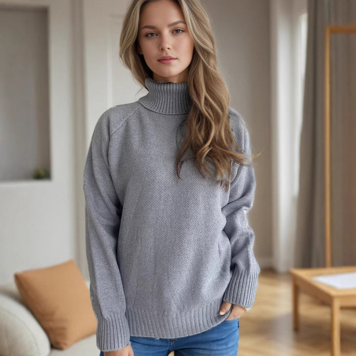 Damer stickad tröja med hög krage och strukturerat mönster Eva Jonsson-Eva Jonsson