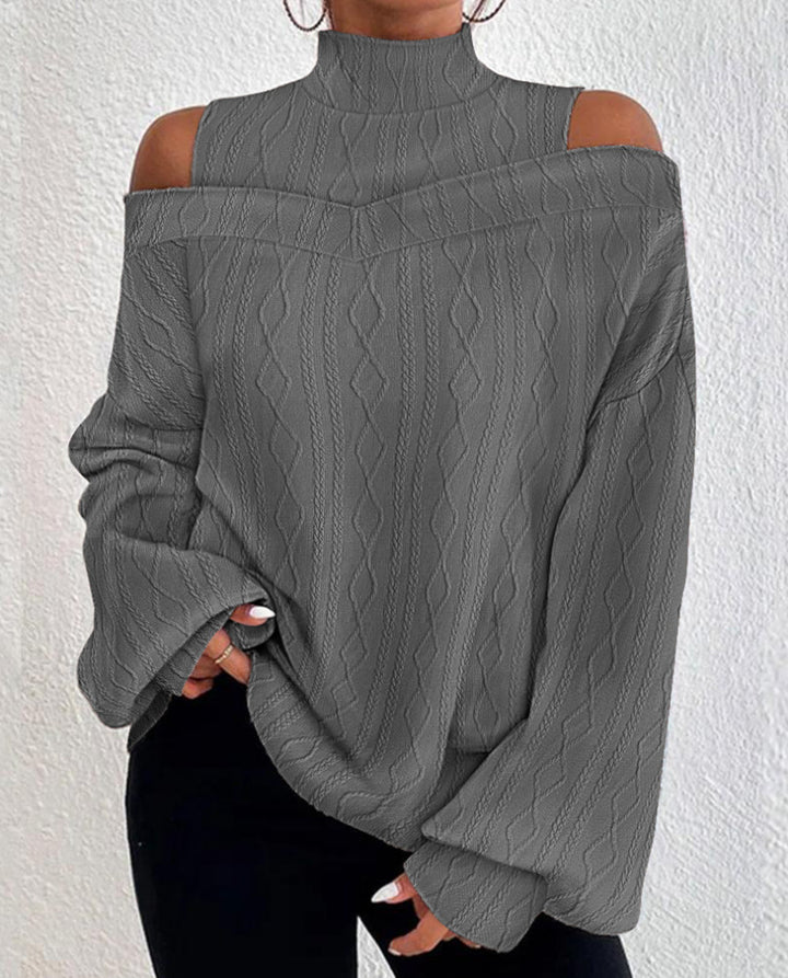 Damer stickad tröja med off-shoulder design och hög krage Mirla-Eva Jonsson