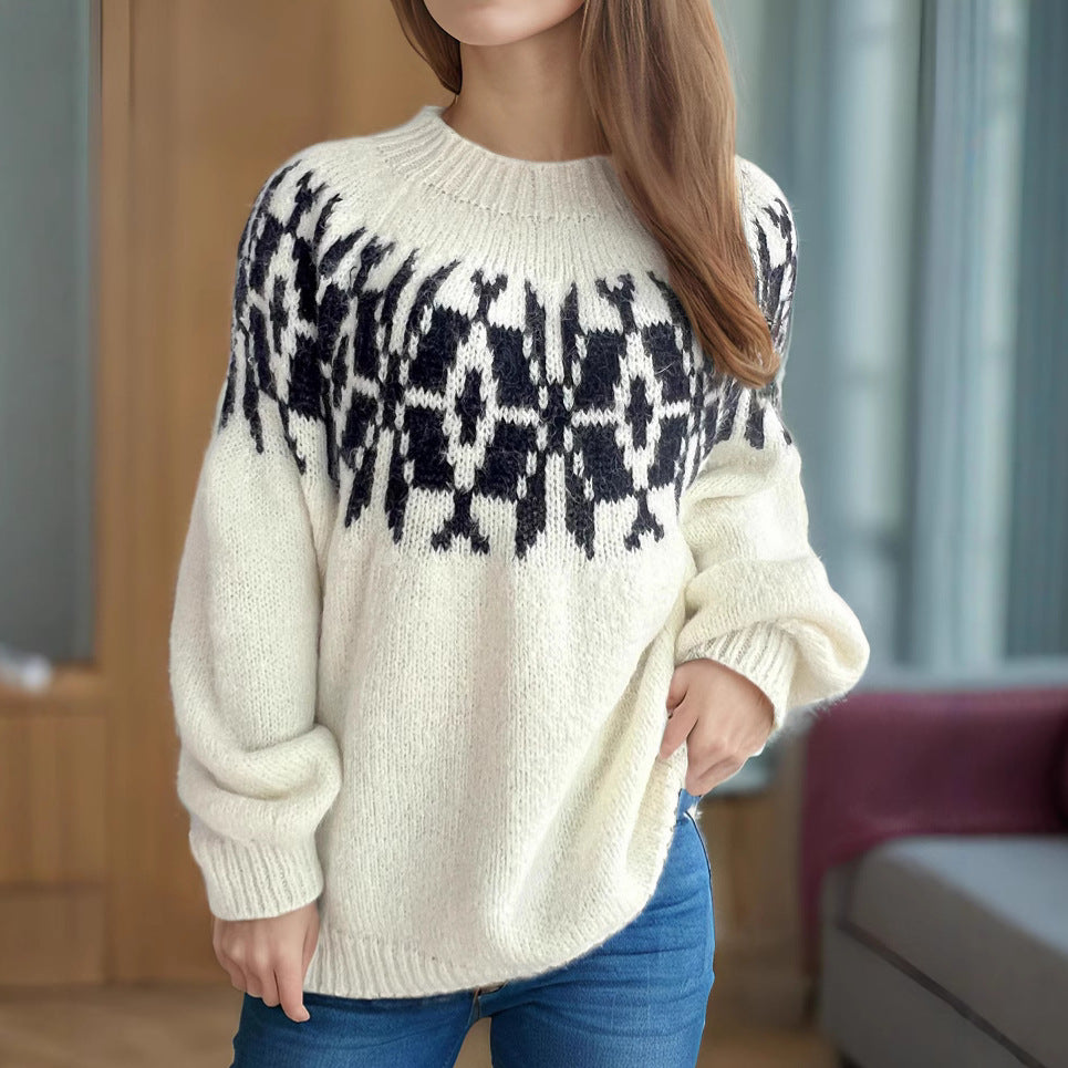 Damer stickad tröja med voluminösa ärmar och modernt mönster Mirla-Eva Jonsson