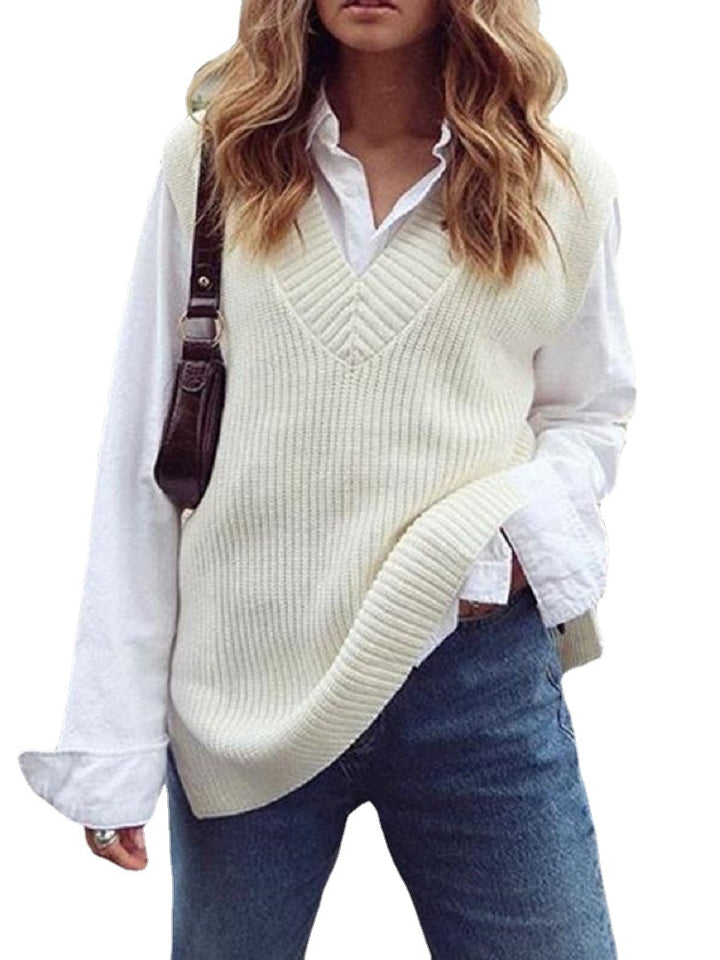 Damer stickad väst i modern oversized-snitt med V-hals Eva Jonsson-Eva Jonsson