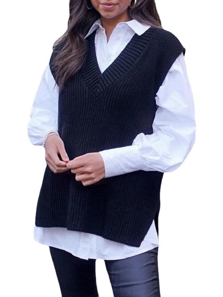 Damer stickad väst i modern oversized-snitt med V-hals Eva Jonsson-Eva Jonsson