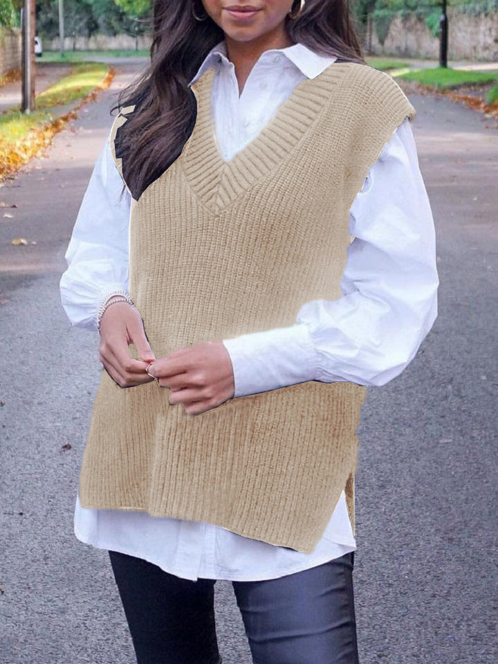 Damer stickad väst i modern oversized-snitt med V-hals Eva Jonsson-Eva Jonsson