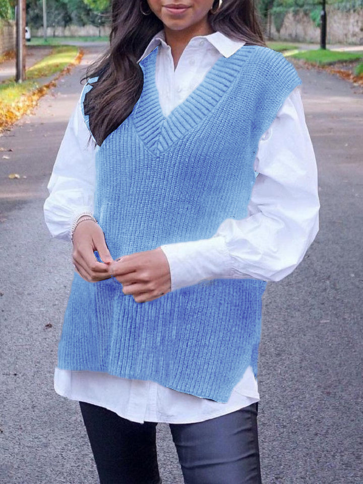 Damer stickad väst i modern oversized-snitt med V-hals Eva Jonsson-Eva Jonsson