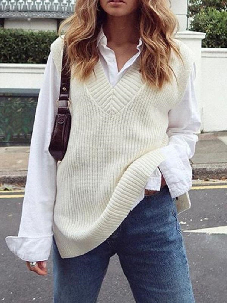 Damer stickad väst i modern oversized-snitt med V-hals Eva Jonsson-Eva Jonsson