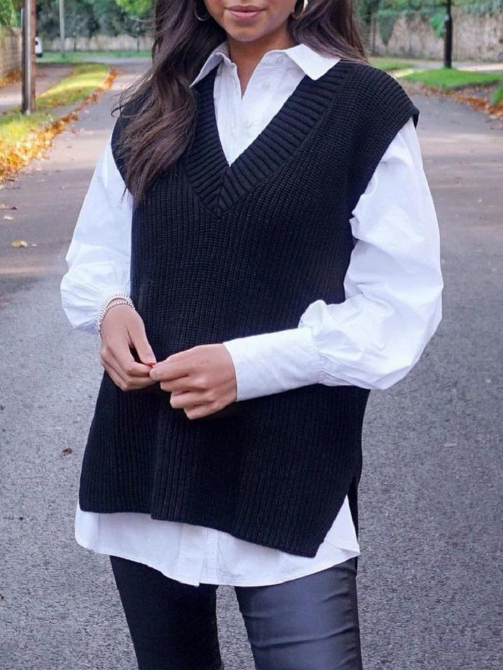 Damer stickad väst i modern oversized-snitt med V-hals Eva Jonsson-Eva Jonsson