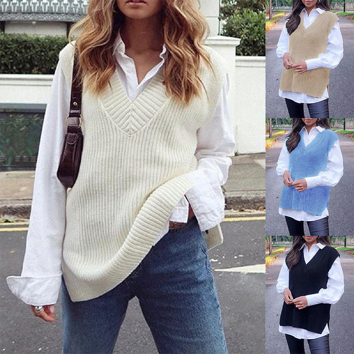Damer stickad väst i modern oversized-snitt med V-hals Eva Jonsson-Eva Jonsson