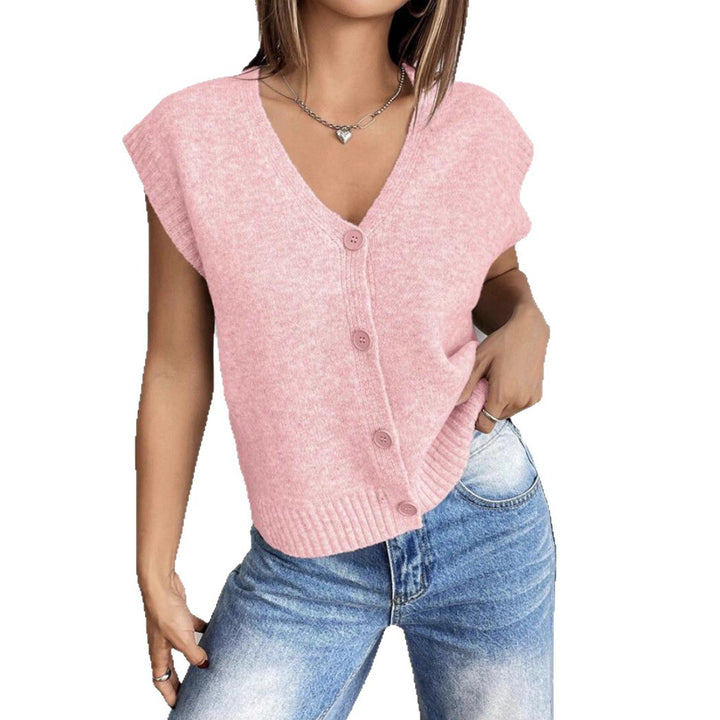Damer stickad väst med V-ringning och modiga knappar Eva Jonsson-Eva Jonsson
