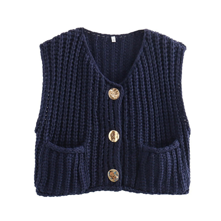 Damer stickad väst med fickor Mirla-Eva Jonsson