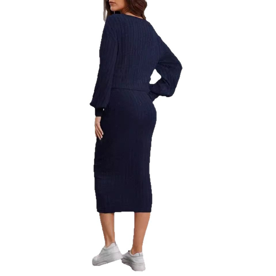 Damer stickat outfit med knapplist och mudd Mirla-Eva Jonsson