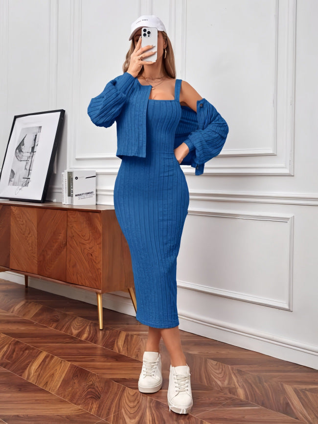 Damer stickat outfit med knapplist och mudd Mirla-Eva Jonsson