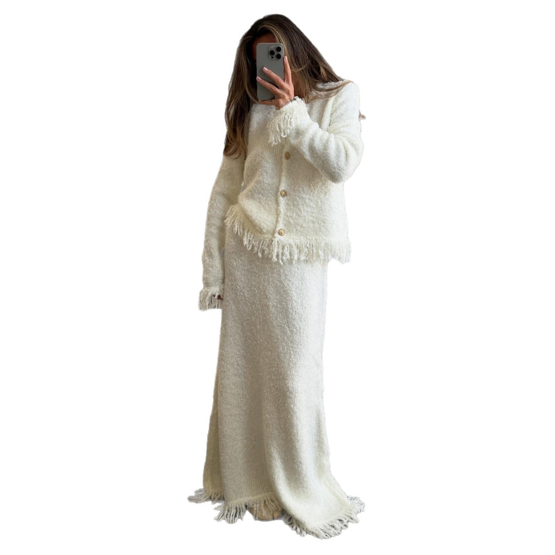 Damer stickensemble med fransar och eleganta knappar Mirla-Eva Jonsson