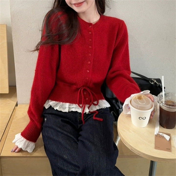 Damer stickjacka med volangtamp och pärnkknappar Eva Jonsson-Eva Jonsson