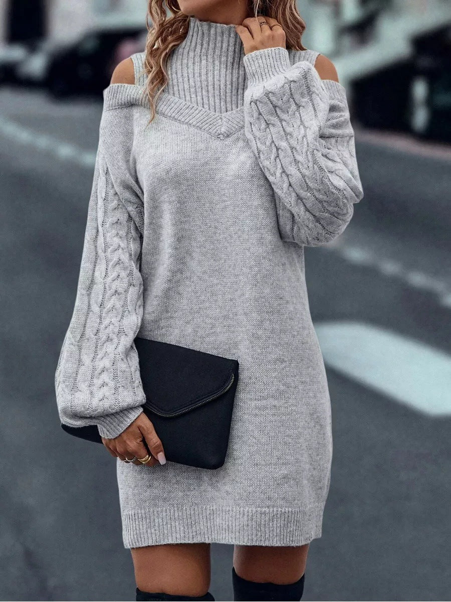 Damer stickklänning med off-shoulder-design och unik flätstickning Eva Jonsson-Eva Jonsson