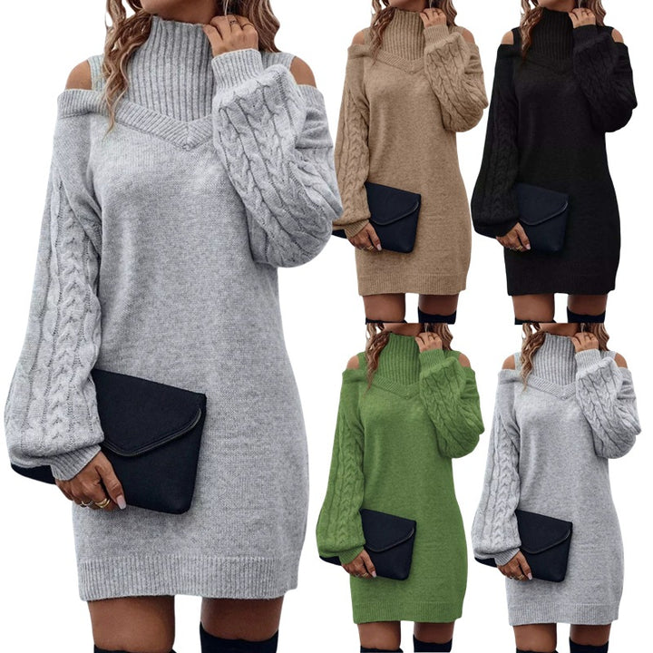 Damer stickklänning med off-shoulder-design och unik flätstickning Eva Jonsson-Eva Jonsson