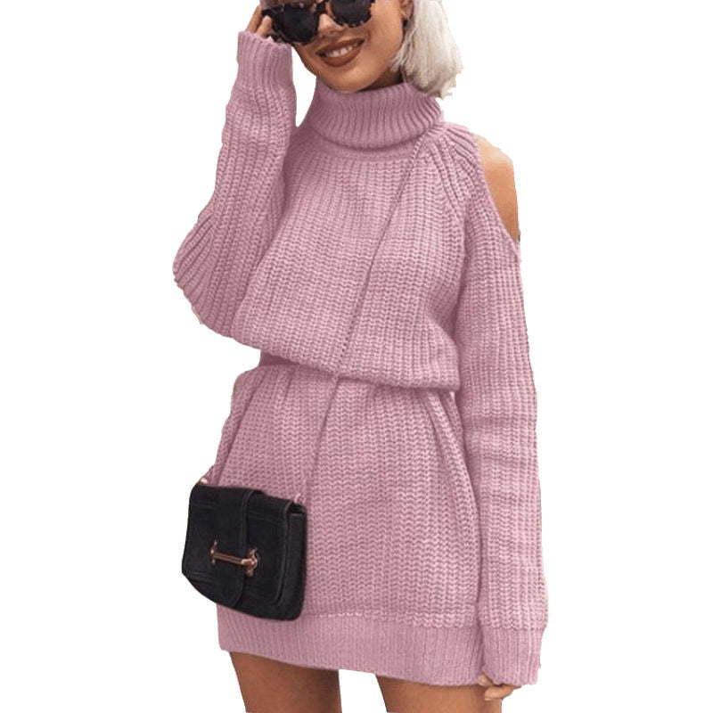 Damer stickklänning med rullkrage och off-shoulder-design Eva Jonsson-Eva Jonsson
