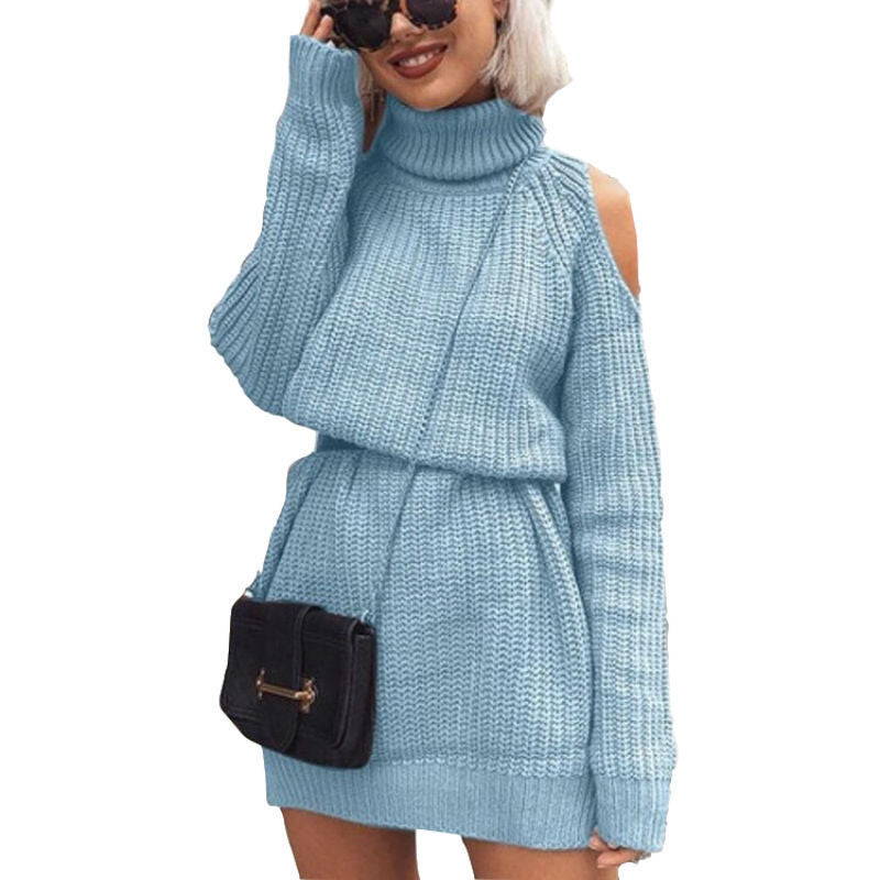 Damer stickklänning med rullkrage och off-shoulder-design Eva Jonsson-Eva Jonsson
