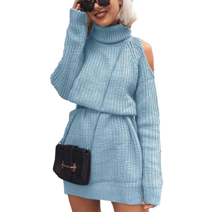 Damer stickklänning med rullkrage och off-shoulder-design Eva Jonsson-Eva Jonsson