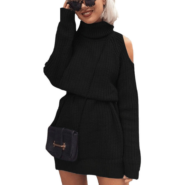Damer stickklänning med rullkrage och off-shoulder-design Eva Jonsson-Eva Jonsson