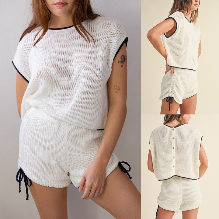 Damer stickshorts-set med kontrasterande detaljer och lös passform Mirla-Eva Jonsson
