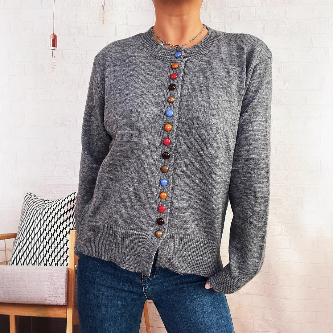 Damer stilfull cardigan med färgglada knappar Mirla-Eva Jonsson